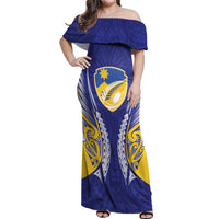 Otago 2026 Rugby Custom Off Shoulder Maxi Dress NZ Maori Silver Fern LT14 Women Blue - Polynesian Pride