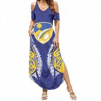 Otago 2026 Rugby Custom Summer Maxi Dress NZ Maori Silver Fern LT14 Women Blue - Polynesian Pride