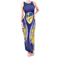 Otago 2026 Rugby Custom Tank Maxi Dress NZ Maori Silver Fern LT14 Women Blue - Polynesian Pride