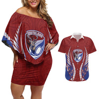 Southland 2026 Rugby Custom Couples Matching Off Shoulder Short Dress and Hawaiian Shirt NZ Maori Silver Fern