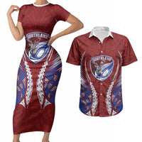 Southland 2026 Rugby Custom Couples Matching Short Sleeve Bodycon Dress and Hawaiian Shirt NZ Maori Silver Fern LT14 Maroon - Polynesian Pride
