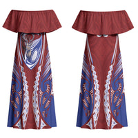 Southland 2026 Rugby Custom Family Matching Off Shoulder Maxi Dress and Hawaiian Shirt NZ Maori Silver Fern LT14 Mom's Dress Maroon - Polynesian Pride
