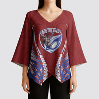 Southland 2026 Rugby Custom Kimono Sleeve Blouse NZ Maori Silver Fern