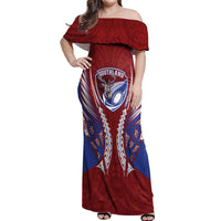 Southland 2026 Rugby Custom Off Shoulder Maxi Dress NZ Maori Silver Fern LT14 Women Maroon - Polynesian Pride