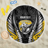 Taranaki 2026 Rugby Custom Beach Blanket NZ Maori Silver Fern