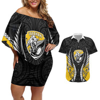 Taranaki 2026 Rugby Custom Couples Matching Off Shoulder Short Dress and Hawaiian Shirt NZ Maori Silver Fern