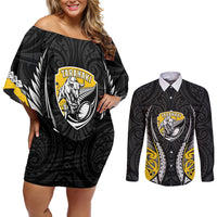 Taranaki 2026 Rugby Custom Couples Matching Off Shoulder Short Dress and Long Sleeve Button Shirt NZ Maori Silver Fern