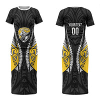 Taranaki 2026 Rugby Custom Couples Matching Short Sleeve Bodycon Dress and Long Sleeve Button Shirt NZ Maori Silver Fern LT14 - Polynesian Pride