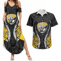 Taranaki 2026 Rugby Custom Couples Matching Summer Maxi Dress and Hawaiian Shirt NZ Maori Silver Fern LT14 Black - Polynesian Pride