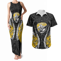 Taranaki 2026 Rugby Custom Couples Matching Tank Maxi Dress and Hawaiian Shirt NZ Maori Silver Fern LT14 Black - Polynesian Pride