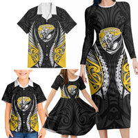 Taranaki 2026 Rugby Custom Family Matching Long Sleeve Bodycon Dress and Hawaiian Shirt NZ Maori Silver Fern LT14 - Polynesian Pride