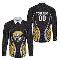 Taranaki 2026 Rugby Custom Family Matching Long Sleeve Bodycon Dress and Hawaiian Shirt NZ Maori Silver Fern LT14 Dad's Shirt - Long Sleeve Black - Polynesian Pride