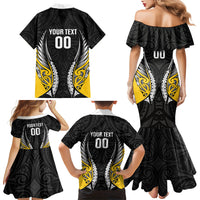 Taranaki 2026 Rugby Custom Family Matching Mermaid Dress and Hawaiian Shirt NZ Maori Silver Fern LT14 Mom's Dress Black - Polynesian Pride