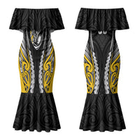 Taranaki 2026 Rugby Custom Family Matching Mermaid Dress and Hawaiian Shirt NZ Maori Silver Fern LT14 Mom's Dress Black - Polynesian Pride