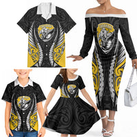 Taranaki 2026 Rugby Custom Family Matching Off The Shoulder Long Sleeve Dress and Hawaiian Shirt NZ Maori Silver Fern LT14 - Polynesian Pride