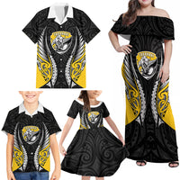 Taranaki 2026 Rugby Custom Family Matching Off Shoulder Maxi Dress and Hawaiian Shirt NZ Maori Silver Fern LT14 - Polynesian Pride