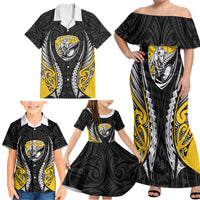 Taranaki 2026 Rugby Custom Family Matching Off Shoulder Maxi Dress and Hawaiian Shirt NZ Maori Silver Fern LT14 - Polynesian Pride