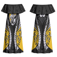 Taranaki 2026 Rugby Custom Family Matching Off Shoulder Maxi Dress and Hawaiian Shirt NZ Maori Silver Fern LT14 Mom's Dress Black - Polynesian Pride