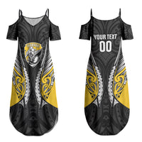 Taranaki 2026 Rugby Custom Family Matching Summer Maxi Dress and Hawaiian Shirt NZ Maori Silver Fern LT14 Mom's Dress Black - Polynesian Pride