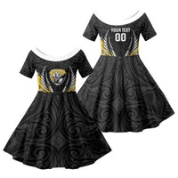 Taranaki 2026 Rugby Custom Family Matching Summer Maxi Dress and Hawaiian Shirt NZ Maori Silver Fern LT14 Daughter's Dress Black - Polynesian Pride