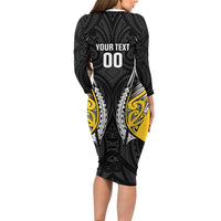 Taranaki 2026 Rugby Custom Long Sleeve Bodycon Dress NZ Maori Silver Fern LT14 - Polynesian Pride