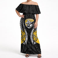 Taranaki 2026 Rugby Custom Off Shoulder Maxi Dress NZ Maori Silver Fern LT14 Women Black - Polynesian Pride