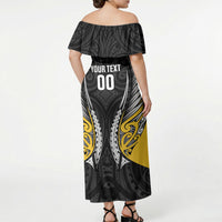 Taranaki 2026 Rugby Custom Off Shoulder Maxi Dress NZ Maori Silver Fern LT14 - Polynesian Pride