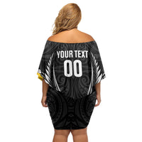 Taranaki 2026 Rugby Custom Off Shoulder Short Dress NZ Maori Silver Fern LT14 - Polynesian Pride