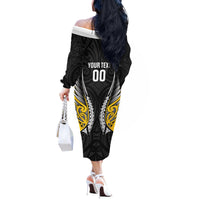 Taranaki 2026 Rugby Custom Off The Shoulder Long Sleeve Dress NZ Maori Silver Fern LT14 - Polynesian Pride