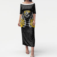 Taranaki 2026 Rugby Custom Puletasi NZ Maori Silver Fern LT14 Long Dress Black - Polynesian Pride
