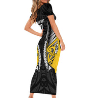 Taranaki 2026 Rugby Custom Short Sleeve Bodycon Dress NZ Maori Silver Fern LT14 - Polynesian Pride