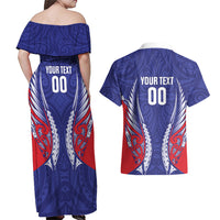 Tasman Bay 2026 Rugby Custom Couples Matching Off Shoulder Maxi Dress and Hawaiian Shirt NZ Maori Silver Fern