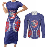 Tasman Bay 2026 Rugby Custom Couples Matching Short Sleeve Bodycon Dress and Long Sleeve Button Shirt NZ Maori Silver Fern LT14 Blue - Polynesian Pride