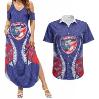Tasman Bay 2026 Rugby Custom Couples Matching Summer Maxi Dress and Hawaiian Shirt NZ Maori Silver Fern LT14 Blue - Polynesian Pride