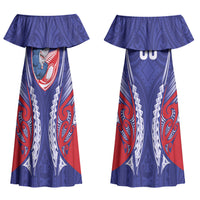 Tasman Bay 2026 Rugby Custom Family Matching Off Shoulder Maxi Dress and Hawaiian Shirt NZ Maori Silver Fern LT14 Mom's Dress Blue - Polynesian Pride