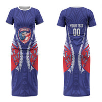 Tasman Bay 2026 Rugby Custom Family Matching Short Sleeve Bodycon Dress and Hawaiian Shirt NZ Maori Silver Fern LT14 Mom's Dress Blue - Polynesian Pride