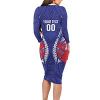 Tasman Bay 2026 Rugby Custom Long Sleeve Bodycon Dress NZ Maori Silver Fern LT14 - Polynesian Pride