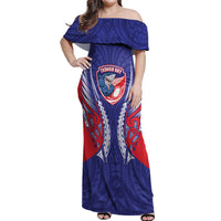 Tasman Bay 2026 Rugby Custom Off Shoulder Maxi Dress NZ Maori Silver Fern LT14 Women Blue - Polynesian Pride
