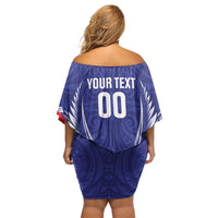 Tasman Bay 2026 Rugby Custom Off Shoulder Short Dress NZ Maori Silver Fern LT14 - Polynesian Pride