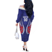 Tasman Bay 2026 Rugby Custom Off The Shoulder Long Sleeve Dress NZ Maori Silver Fern LT14 - Polynesian Pride