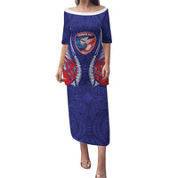 Tasman Bay 2026 Rugby Custom Puletasi NZ Maori Silver Fern LT14 Long Dress Blue - Polynesian Pride