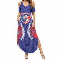 Tasman Bay 2026 Rugby Custom Summer Maxi Dress NZ Maori Silver Fern LT14 Women Blue - Polynesian Pride