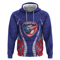Tasman Bay 2026 Rugby Custom Zip Hoodie NZ Maori Silver Fern LT14 Pullover Hoodie Blue - Polynesian Pride