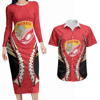 Waikato 2026 Rugby Custom Couples Matching Long Sleeve Bodycon Dress and Hawaiian Shirt NZ Maori Silver Fern LT14 Red - Polynesian Pride