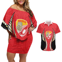 Waikato 2026 Rugby Custom Couples Matching Off Shoulder Short Dress and Hawaiian Shirt NZ Maori Silver Fern