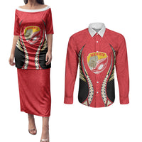 Waikato 2026 Rugby Custom Couples Matching Puletasi and Long Sleeve Button Shirt NZ Maori Silver Fern LT14 Red - Polynesian Pride