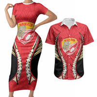 Waikato 2026 Rugby Custom Couples Matching Short Sleeve Bodycon Dress and Hawaiian Shirt NZ Maori Silver Fern LT14 Red - Polynesian Pride
