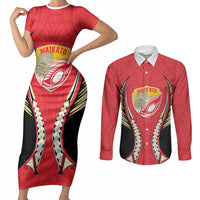 Waikato 2026 Rugby Custom Couples Matching Short Sleeve Bodycon Dress and Long Sleeve Button Shirt NZ Maori Silver Fern LT14 Red - Polynesian Pride