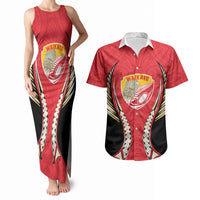 Waikato 2026 Rugby Custom Couples Matching Tank Maxi Dress and Hawaiian Shirt NZ Maori Silver Fern LT14 Red - Polynesian Pride