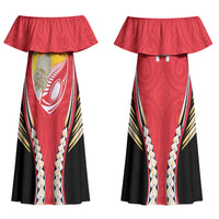 Waikato 2026 Rugby Custom Family Matching Off Shoulder Maxi Dress and Hawaiian Shirt NZ Maori Silver Fern LT14 Mom's Dress Red - Polynesian Pride